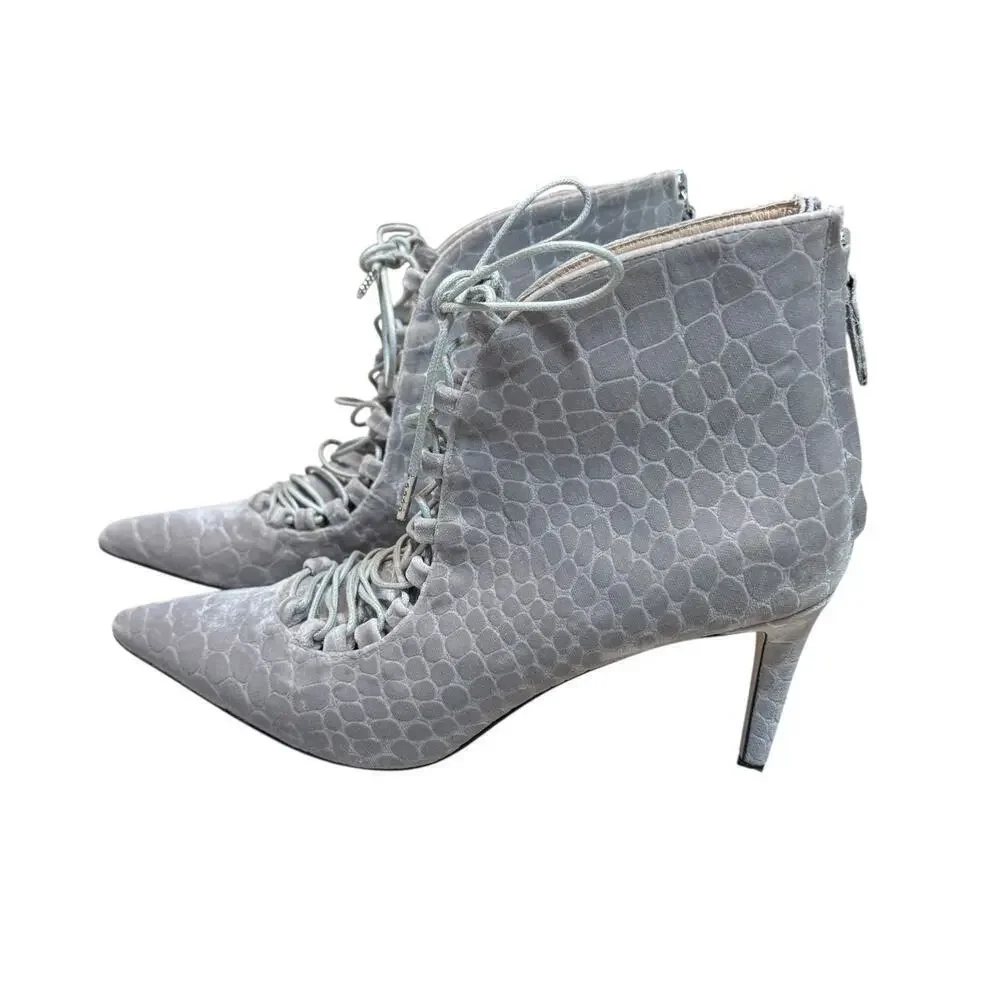 Chelsea Paris Gray Velvet Sabrine Italian Lace Front Booties 6.5